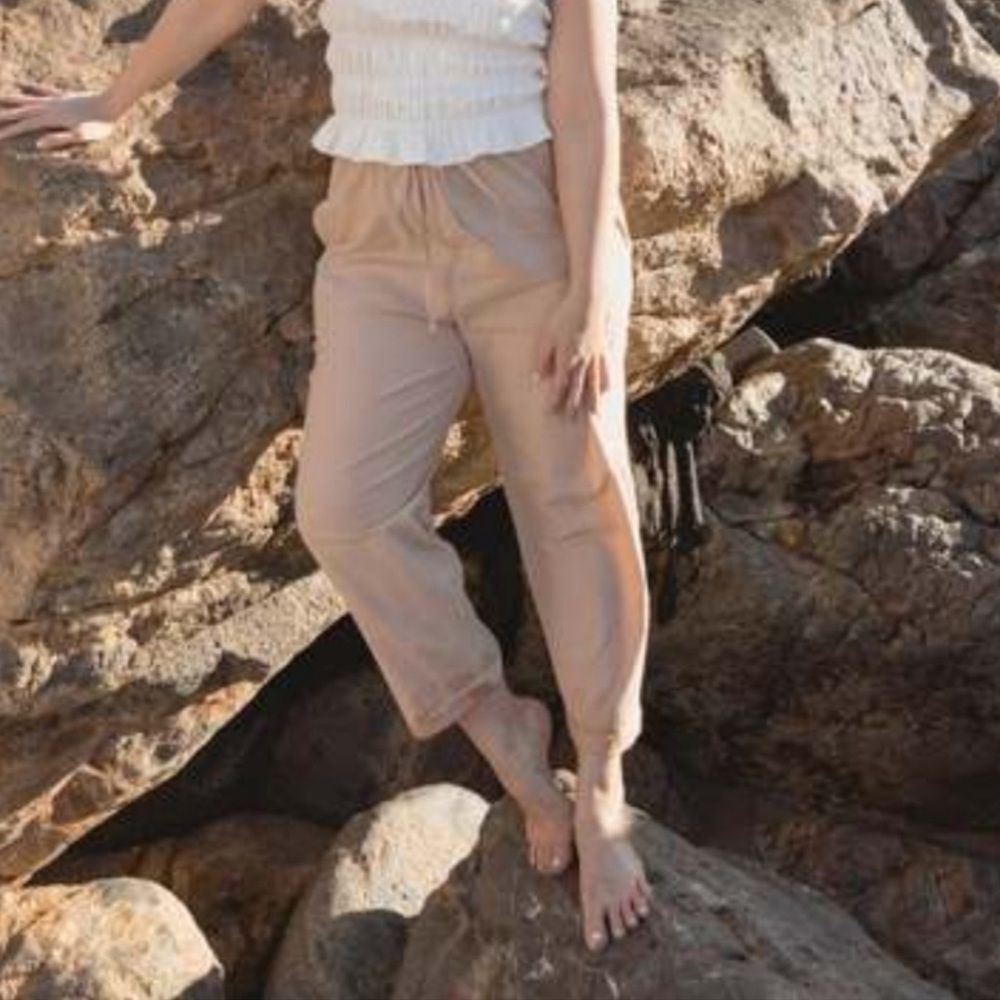 Laude The Label Tan Cropped Harem Drawstring Pants Organic Cotton Sz XS NWT - Picture 2 of 10